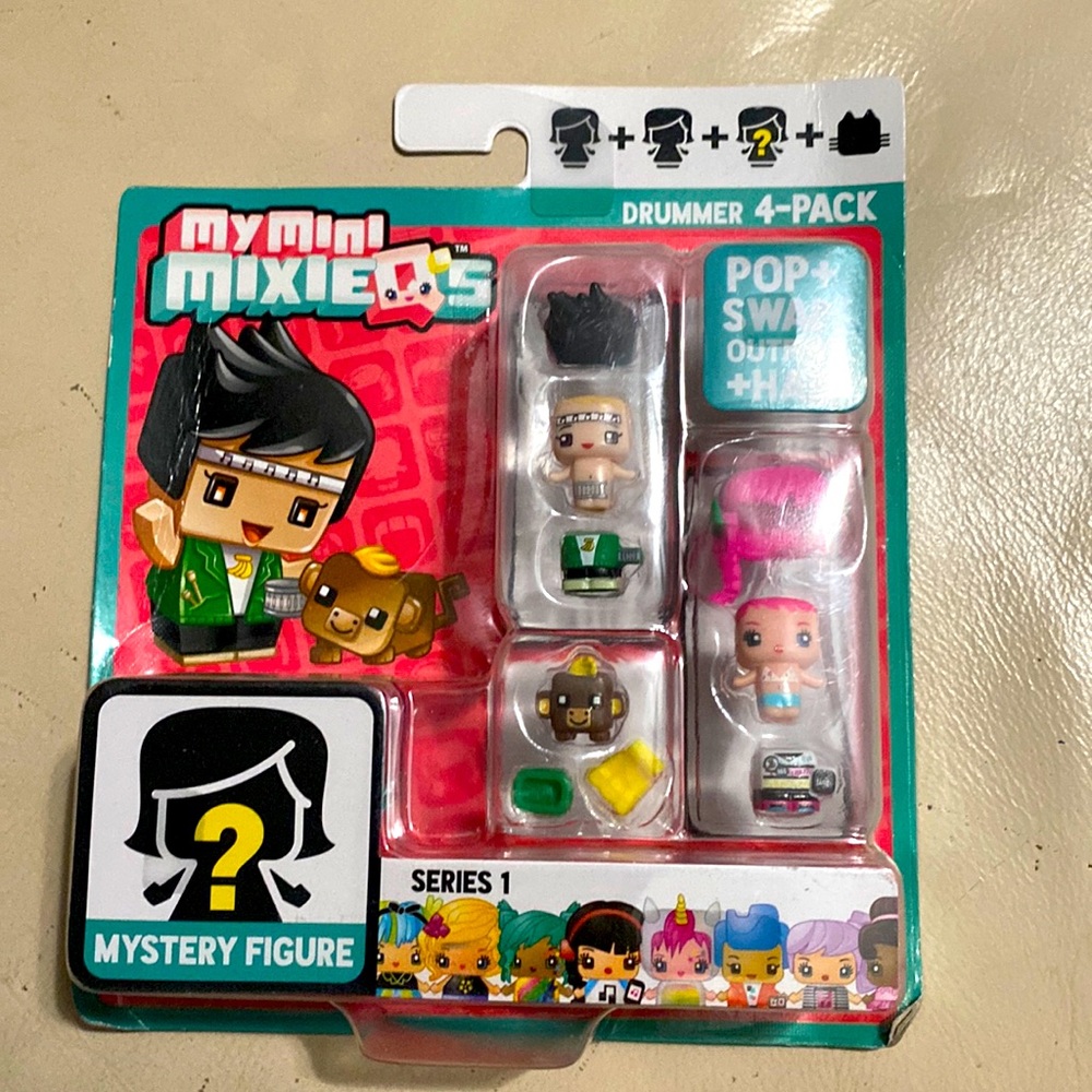 My Mini MixieQs Mixies Drummer 4-Pack + Mystery Figure Series 1 Mattel New